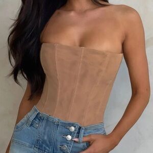 (NOT AVAILABLE) NWT OUTCAST SOLA MESH CORSET TOP BEIGE